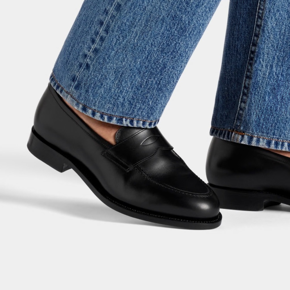 Black Leather Men's Penny Loafers - Sleek Slip-On Dress Shoes